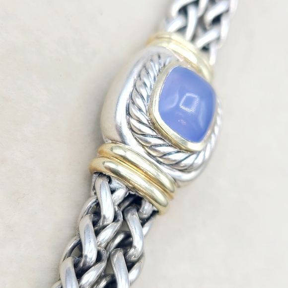 David Yurman Large Albion Double Wheat Chain Bracelet With Chalcedony And Gold - Picture 2 of 12